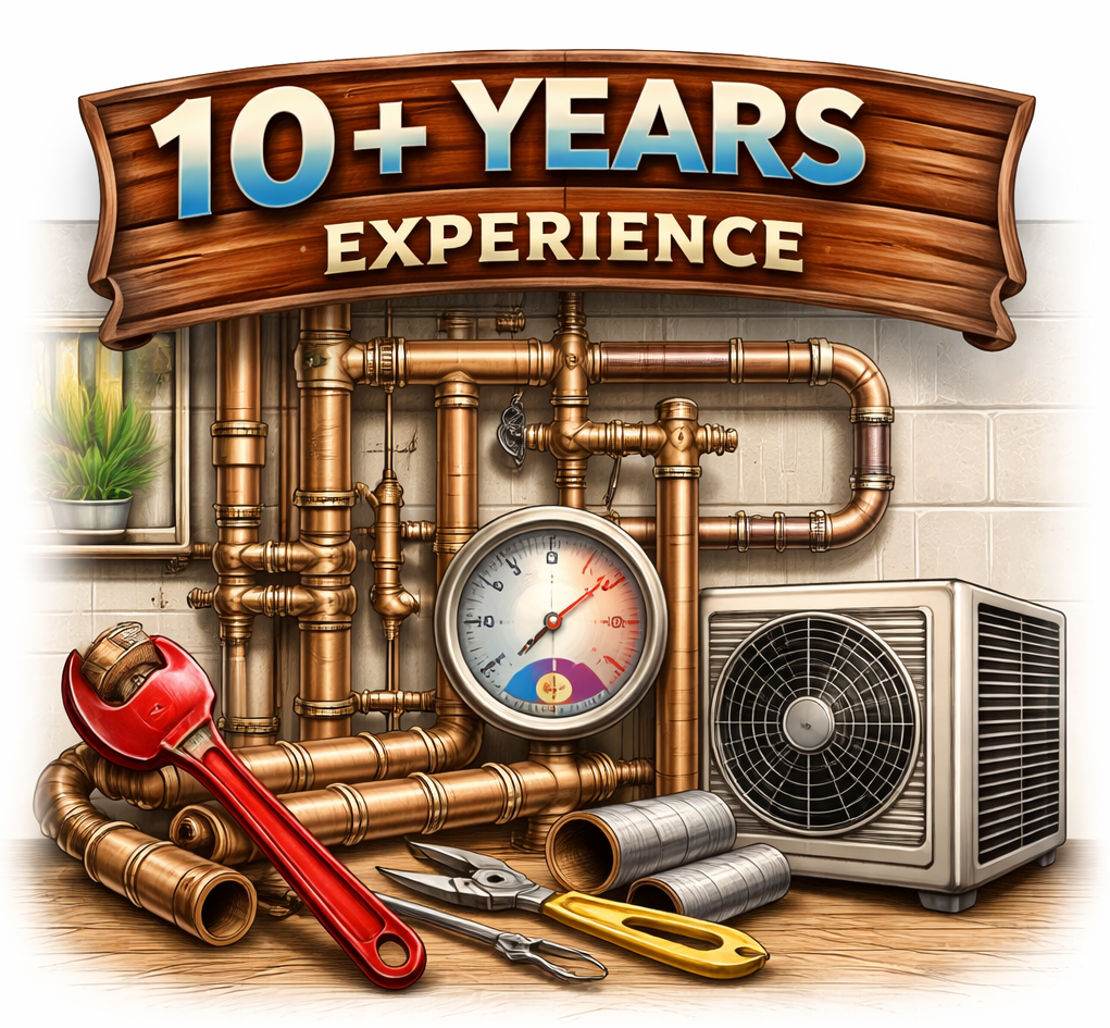 10+ years of plumbing and heating expertise badge