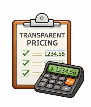 Transparent pricing with calculator and checklist
