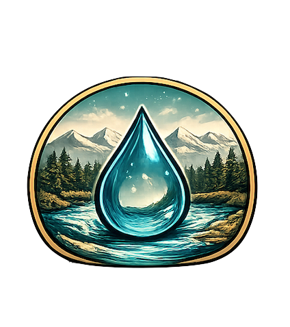 Water quality services - pristine water droplet with mountain landscape